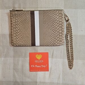 Python Embossed in Beige Ame Soeur San Francisco Chain Wristlet Small Pouch